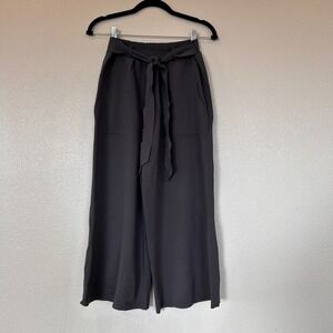 Bonneterie Gray Wide Leg Knit Culotte Pants High Waist Tie Belt‎ Size Large